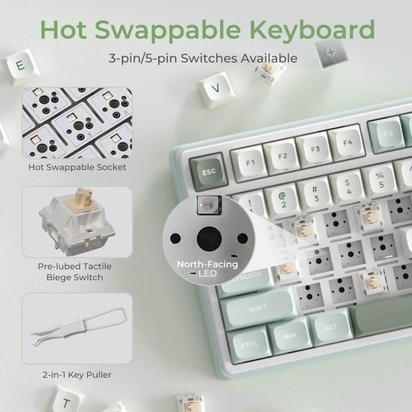 Royal Kludge RK R98PRO-SK-XW RGB Mechanical Keyboard, Beige Switch, Hot Swappable, Wired, Sky Cyan