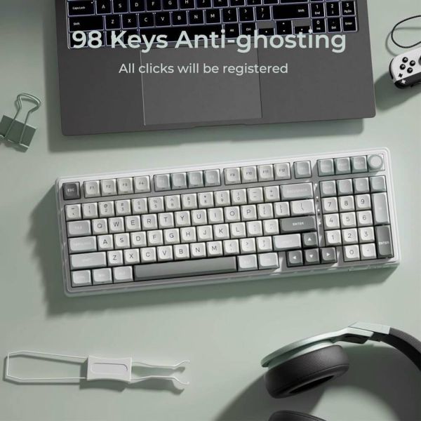 Royal Kludge RK R98PRO-SK-XW RGB Mechanical Keyboard, Beige Switch, Hot Swappable, Wired, Sky Cyan