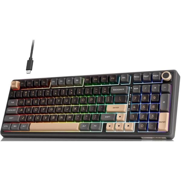 Royal Kludge RK R98PRO-PT-XW RGB Mechanical Keyboard, Beige Switch, Hot Swappable, Wired, Phantom