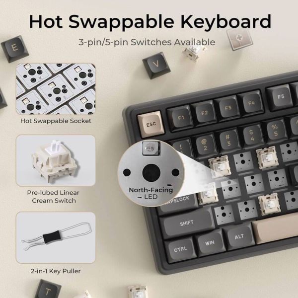 Royal Kludge RK R98PRO-PT-XW RGB Mechanical Keyboard, Beige Switch, Hot Swappable, Wired, Phantom