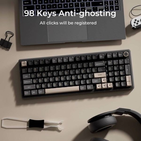 Royal Kludge RK R98PRO-PT-XW RGB Mechanical Keyboard, Beige Switch, Hot Swappable, Wired, Phantom