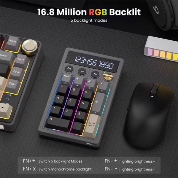 Keyboard Royal Kludge RK M20-PT-YXZ RGB Mechanical Numpad, Violet Switch, Hot Swappable, Wireless, Type-C, Bluetooth, 2.4GHz, Phantom