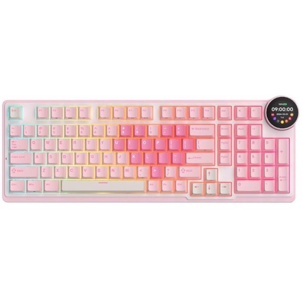 Royal Kludge RK N99-PM-XH RGB Mechanical Keyboard, Cream Switch, Hot Swappable, Wireless, Type-C, Bluetooth, 2.4GHz, Pink Melody