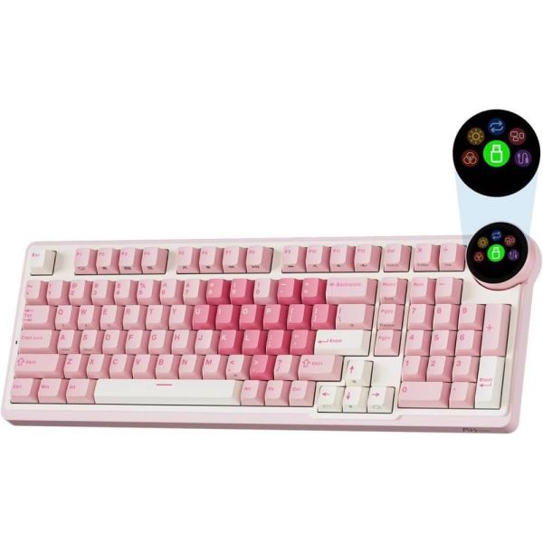 Royal Kludge RK N99-PM-XH RGB Mechanical Keyboard, Cream Switch, Hot Swappable, Wireless, Type-C, Bluetooth, 2.4GHz, Pink Melody