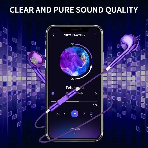 Earbuds Wired with 3.5 Purple Wired