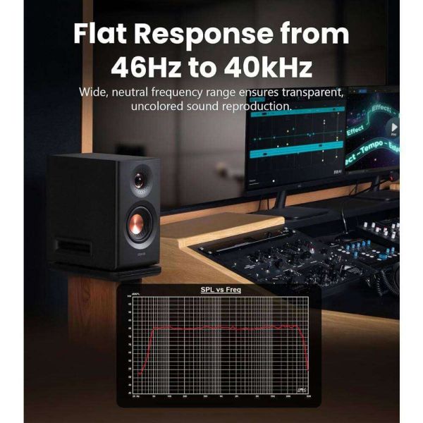 Edifier MR5, 110W, XLR, 6.35 mm TRS, RCA, AUX, Tri-amped Powered Studio Monitor Speakers, Black