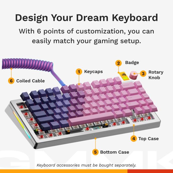 GLORIOUS GMMK 3 Pro Wireless 75% Custom Gaming Keyboard - Pre-Built, ANSI (US), Fox Switches, Silver