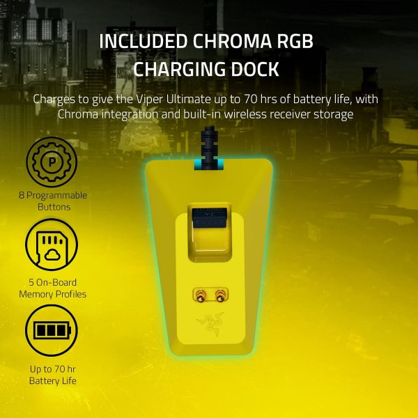 Razer Gaming Mouse Viper Ultimate & Mouse Dock Cyberpunk 2077 Edition WL RGB Yellow RZ01-03050500-R3M1