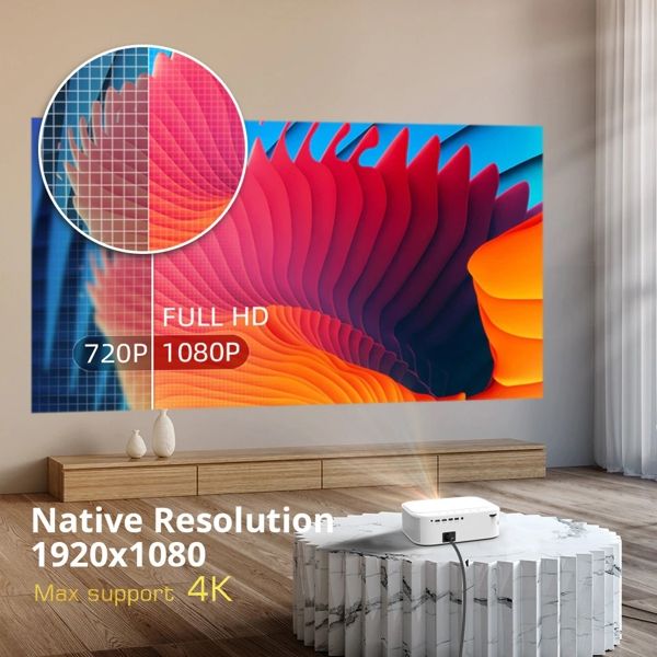 BYINTEK K45 Smart Home Theater Projector, FHD, Support 4K, Android 9.0, LCD, LED, 700 ANSI lumens, WiFi, BT4.0, White