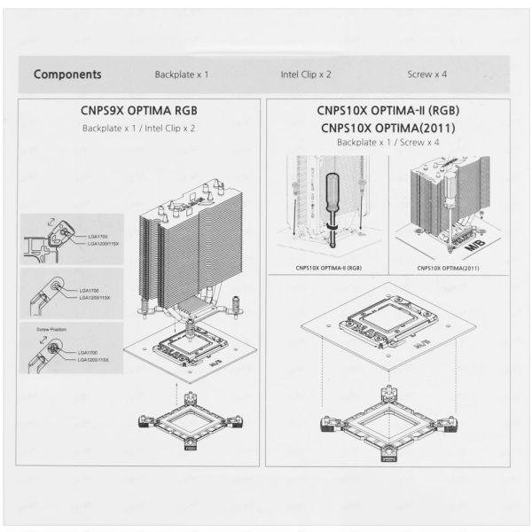 Mounting kit for LGA1700  Zalman ZM-1700MKD CNPS9X OPTIMA RGB, CNPS10X OPTIMA II BLACK/WHITE RGB, CNPS10X OPTIMA II BLACK/WHITE, CNPS10X OPTIMA (2011)