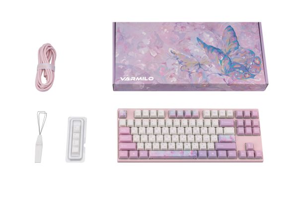 Mechanical keyboard Varmilo VEM87 Dreams On Board 87Key, EC V2 Jasmine, USB-A, EN/UKR, White Led, Рожевий
