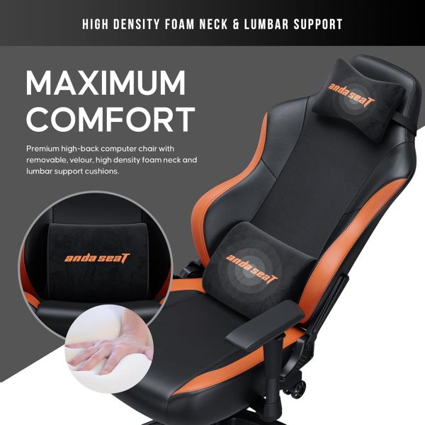 AndaSeat Chair Luna, PVC leather, 1D-Armrests, black-orange