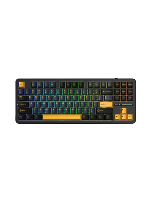 Keyboard: AULA F87 Wireless Tri Mode RGB Mechanical Gaming Keyboard Thunder Black/Dark Blue/Orange (Graywood Switch)