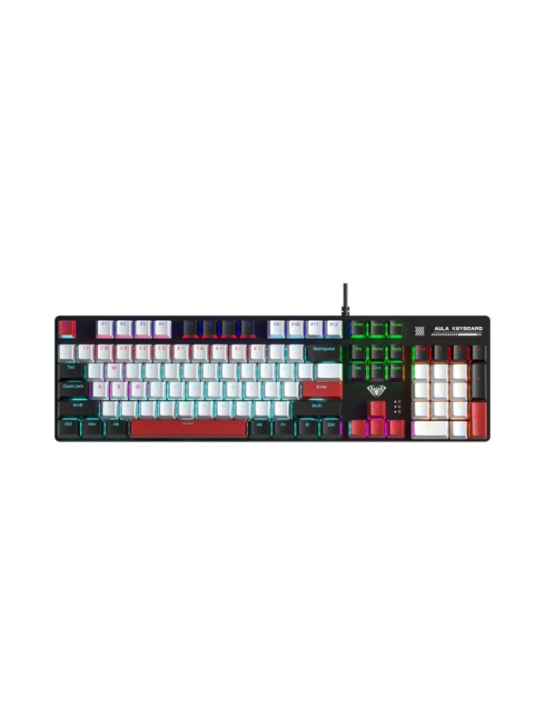 Keyboard: AULA S500 Zoned RGB Wired Mechanical Gaming Keyboard Black/White/Red (Blue switch)