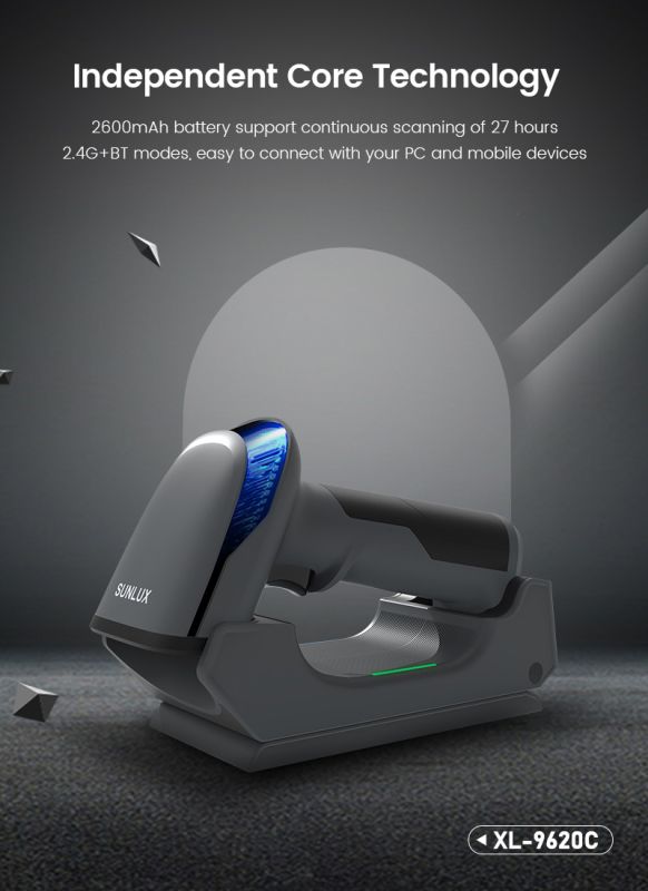Barcode Scanner Sunlux XL-9620C, Bluetooth, USB, USB-VCP, Barcode Scanner, Black