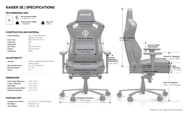 AndaSeat Chair Kaiser 3E, PVC leather, 4D-Armrests, maroon