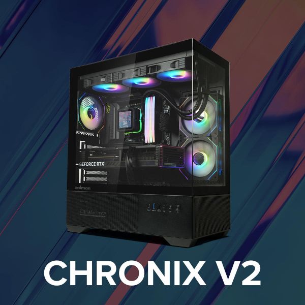 Zalman PC case Chronix V2 without PSU, 1xUSB3.0, 1xUSB2.0, 1x Type C, 2x120mm ARGB Reverse,  4x120mm ARGB, VGA 410mm, LCS ready, TG Side/Front Panel, ATX, black