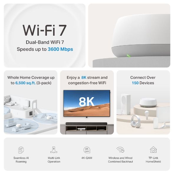 TP-Link, Deco BE22(1-pack), BE3600 Whole Home Mesh WiFi 7