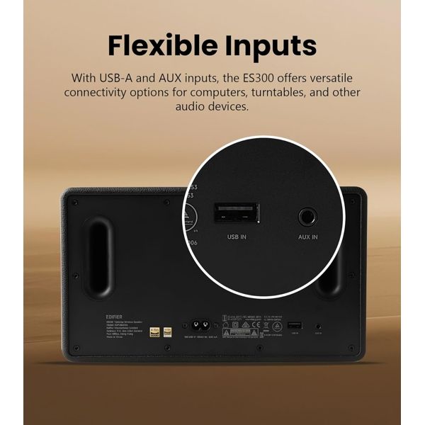 Speaker Edifier ES300, 60W, Bluetooth, Wi-Fi (Apple AirPlay), USB-A, AUX, Tabletop Speaker, Black