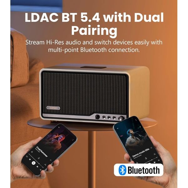 Speaker Edifier S300, 80W, Bluetooth, Wi-Fi (Apple AirPlay), USB-C, AUX, Tabletop Speaker, Ivory