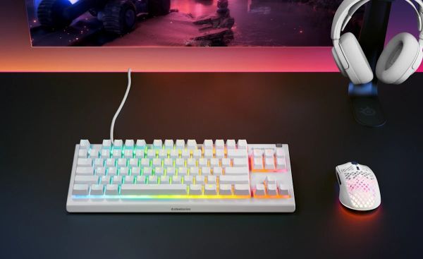 SteelSeries Keyboard mechanical Apex 3 TKL, 84key, Whisper-Quiet Switches, USB-A, EN, RGB, white
