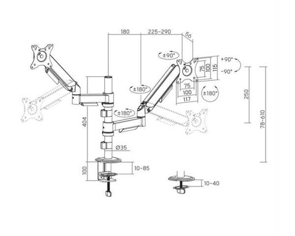 Monitor Mount: Gembird MA-DA2P-02 Adjustable desk 2-display Mounting Arm 17"-32" Black