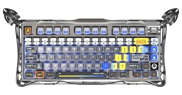 Mechanical keyboard GravaStar Mercury K1 Pro 80keys, GravaStar x Kailh Speedy Mint, BT/WL/USB, RGB, Interstellar Silver