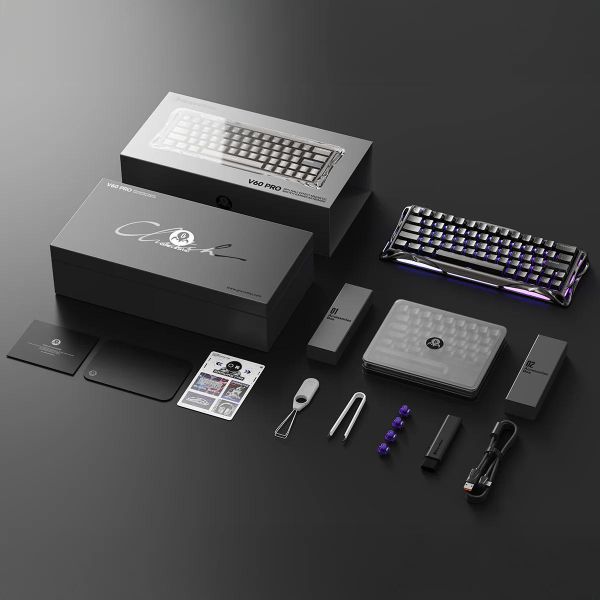 Magnetic keyboard GravaStar Mercury V60 Pro 60keys, GravaStar Blackcore, USB-A, 8k,RGB, GunMetal