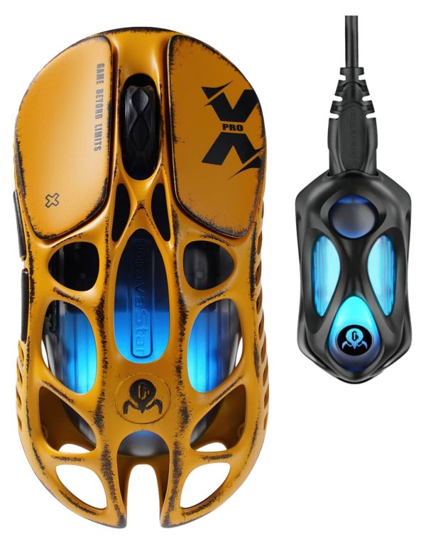 Mouse GravaStar Mercury X Pro, 8K, BT/WL/USB-A, RGB, Battle-Worn Yellow
