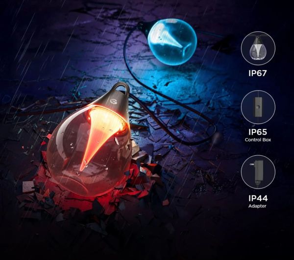 Govee H7025 Outdoor Clear Bulb String Lights, 15м, RGBIC/Warm White, WI-FI/Bluetooth, чорний