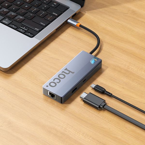 Hoco HB51 Wow 6-in-1 multi-function converter(HDTV+RJ45+PD+USB3.0*3) deep space gray