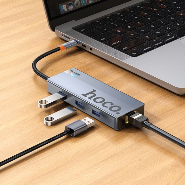 Hoco HB51 Wow 6-in-1 multi-function converter(HDTV+RJ45+PD+USB3.0*3) deep space gray
