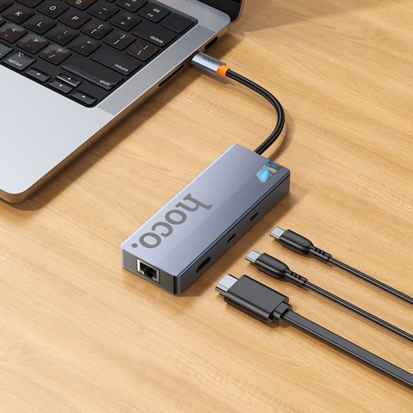 Hoco HB52 Wow 8-in-1 multi-function converter(HDTV+RJ45+SD/TF+PD+Type-C3.0+USB3.0*2) deep space gray
