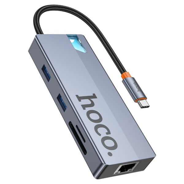 Hoco HB52 Wow 8-in-1 multi-function converter(HDTV+RJ45+SD/TF+PD+Type-C3.0+USB3.0*2) deep space gray
