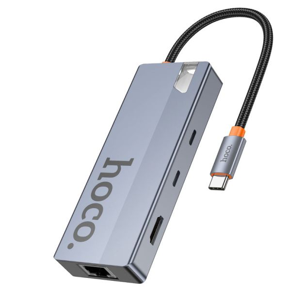 Hoco HB52 Wow 8-in-1 multi-function converter(HDTV+RJ45+SD/TF+PD+Type-C3.0+USB3.0*2) deep space gray