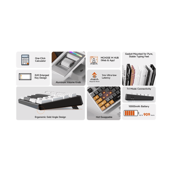 keyboard MCHOSE x Unbox Therapy UT98, Icy Creamsicle, USB-A/WL/BT, RGB, Classic Therapy