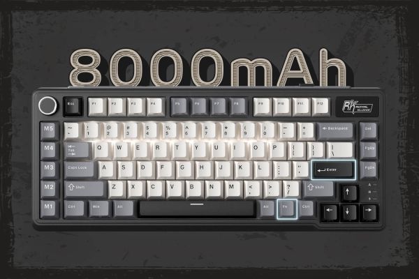 Royal Kludge RK L75-KB-XW RGB Mechanical Keyboard, Beige Switch, Hot Swappable, Wireless, Type-C, Bluetooth, 2.4GHz, Knight Black
