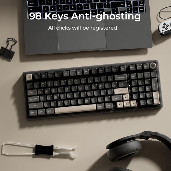 Royal Kludge RK R98PRO-PT-XW RGB Mechanical Keyboard, Beige Switch, Hot Swappable, Wired, Phantom