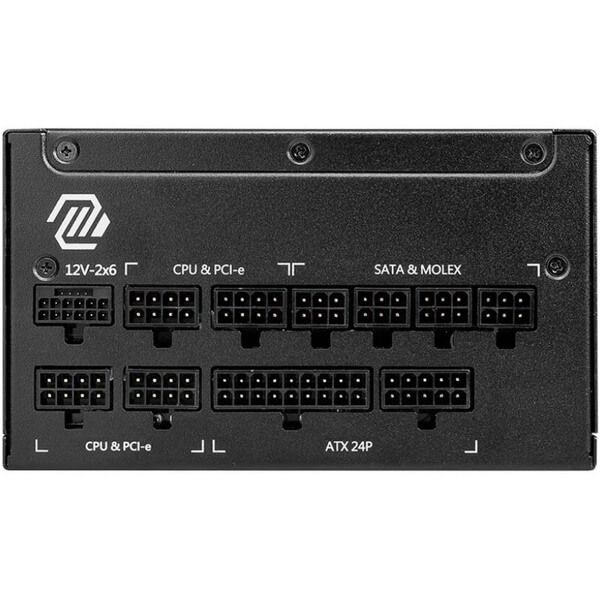 MSI PSU MAG A1000GL PCIE5 90%, 80 PLUS Gold, 135mm, 1xMB 24pin, 2xCPU(4+4 pin), 4xMolex, 12xSATA, 4xPCIe 8pin(6+2), 1xPCIe GEN5 16pin, Fully Modular
