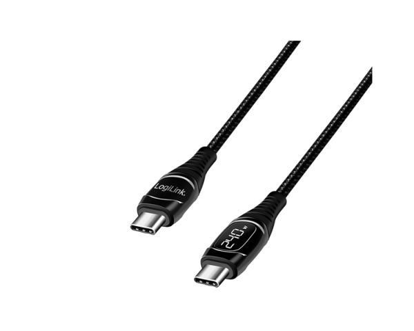 Cable: Logilink CU0185 USB Type-C 240W PD Fast Charger Cable With E-mark & Display Black 2m