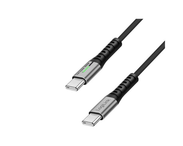 Cable: Logilink CU0434 4K/60Hz USB Type-C Gen2x2 100W 20Gbps LED Metal Black 2m