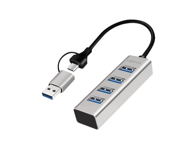 USB Hub: Logilink UA0455 USB 3.0 Hub 4xUSB-A 5 Gbit/s 2-in-1 connection Cable Silver
