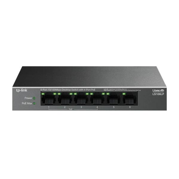 LS106LP, TP-Link, 6-Port 10/100Mbps Desktop Switch with 4-Port PoE, 41 W
