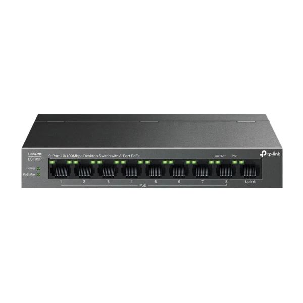 TP-Link, LS109P, 9-Port 10/100Mbps Desktop Switch with 8-Port PoE+