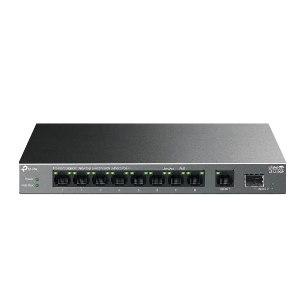 TP-Link, LS1210GP, 9-Port Gigabit Desktop Switch with 8-Port PoE+