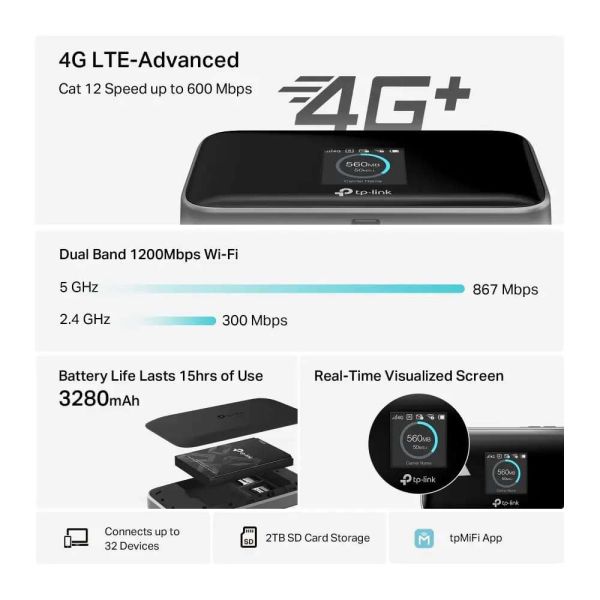 TP-Link, M7750, Router, 600 Mbps LTE-Advanced Mobile Wi-Fi
