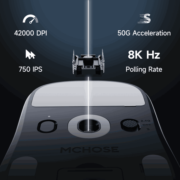 Mouse MCHOSE A7 V2 Ultra Plus, USB-A/WL/BT, 8k, black