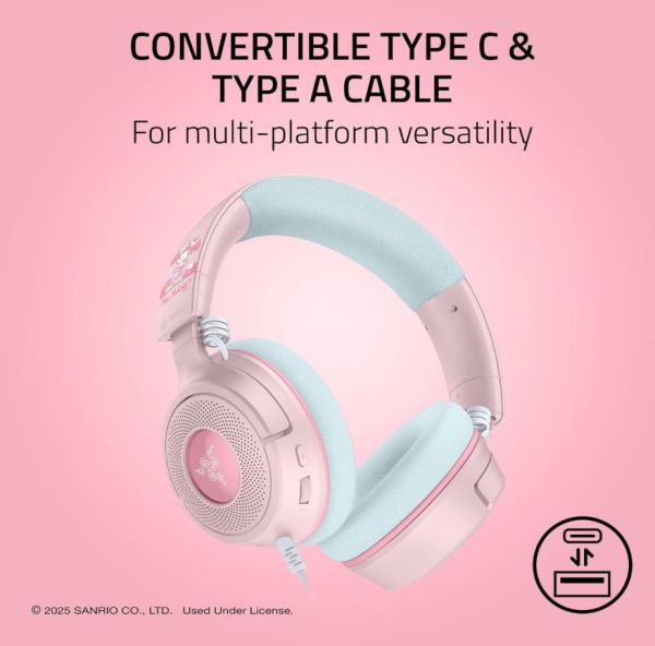 Razer Kraken V4 X Wired Gaming Headset: 40 mm Drivers - Cardioid Mic - Memory Foam Cushions - Chroma RGB Lighting - Type C & Type A Cable - for PC, Mac, PS5, Nintendo Switch 2 - My Melody Edition