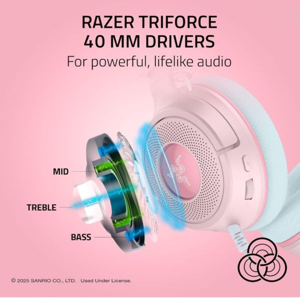 Razer Kraken V4 X Wired Gaming Headset: 40 mm Drivers - Cardioid Mic - Memory Foam Cushions - Chroma RGB Lighting - Type C & Type A Cable - for PC, Mac, PS5, Nintendo Switch 2 - My Melody Edition