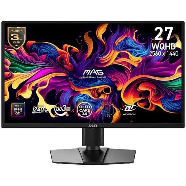 MSI Monitor 26.5" MAG 272QP QD-OLED-X24 2xHDMI, DP, USB-C, Audio, QD-OLED, 2560x1440, 240Hz, 0.03ms, DCI-P3 99%, G-SYNC, FreeSync, Pivot, HDR400